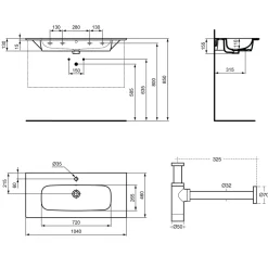Ideal Standard i.life A Wall Hung Basin & Chrome Bottle Trap