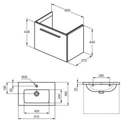 Ideal Standard i.life S 600mm Wall Mounted 1 Drawer Compact Vanity Unit & Basin