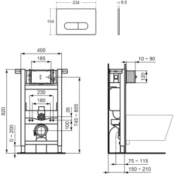 Ideal Standard ProSys WRAS Approved Wall Hung 820mm WC Frame, Concealed Cistern & Chrome Dual Flush Plate
