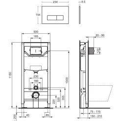Ideal Standard ProSys WRAS Approved Wall Hung 1150mm WC Frame, Concealed Cistern & Chrome Dual Flush Plate