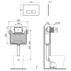 Ideal Standard ProSys WRAS Approved 125mm Depth Concealed Cistern & Chrome Dual Flush Plate