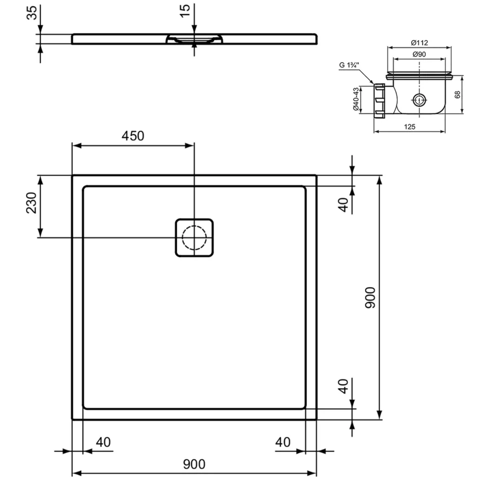 Ideal Standard Ultra Flat Evo Square Anti-Slip Acrylic Shower Tray with Offset Waste - 4 Sizes