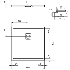 Ideal Standard Ultra Flat Evo Square Anti-Slip Acrylic Shower Tray with Offset Waste - 4 Sizes
