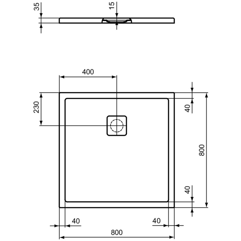 Ideal Standard Ultra Flat Evo Square Anti-Slip Acrylic Shower Tray with Offset Waste - 4 Sizes
