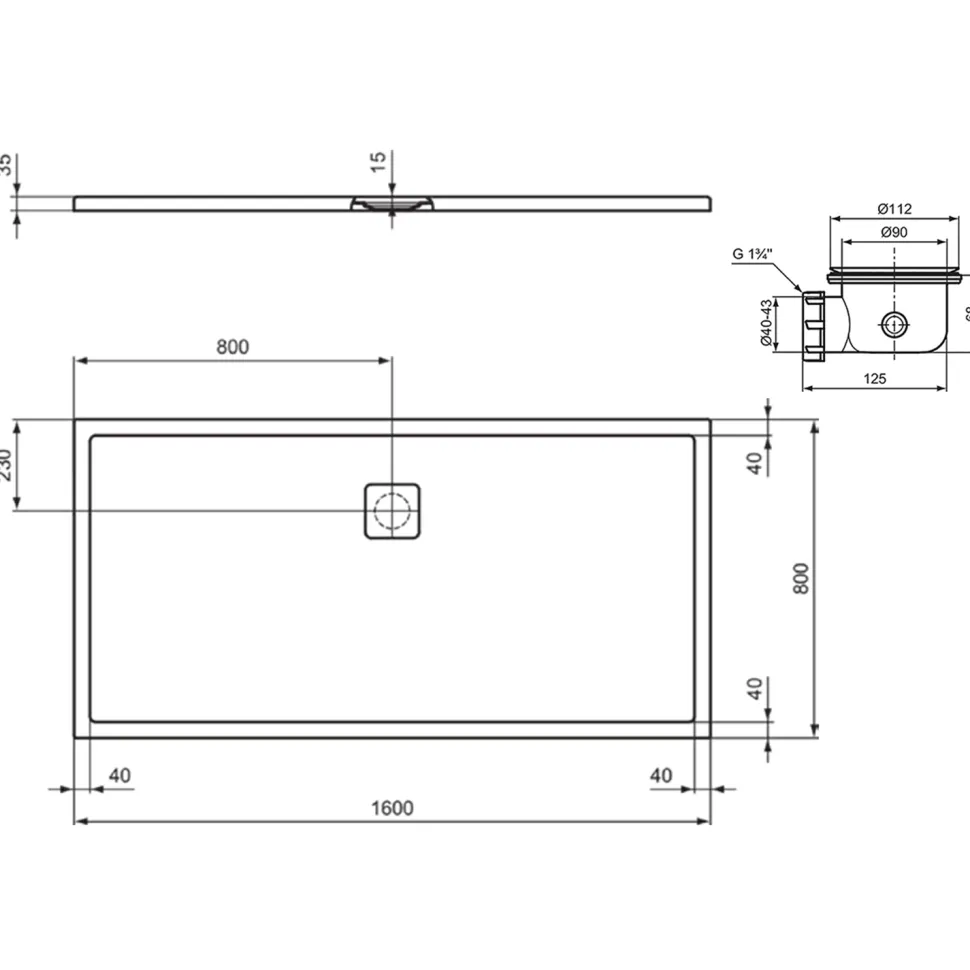 Ideal Standard Ultra Flat Evo Rectangular Anti-Slip Acrylic Shower Tray with Offset Waste - 4 Sizes