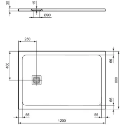Ideal Standard Ultra Flat S+ Concrete Grey Rectangular Anti-Slip Stone Resin Shower Tray - 7 Sizes