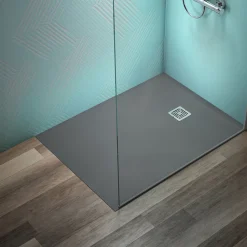 Ideal Standard Ultra Flat S+ Concrete Grey Rectangular Anti-Slip Stone Resin Shower Tray - 7 Sizes
