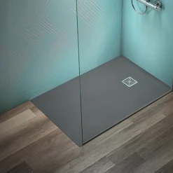 Ideal Standard Ultra Flat S+ Concrete Grey Rectangular Anti-Slip Stone Resin Shower Tray - 7 Sizes