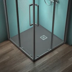 Ideal Standard Ultra Flat S+ Concrete Grey Square Anti-Slip Stone Resin Shower Tray - 2 Sizes