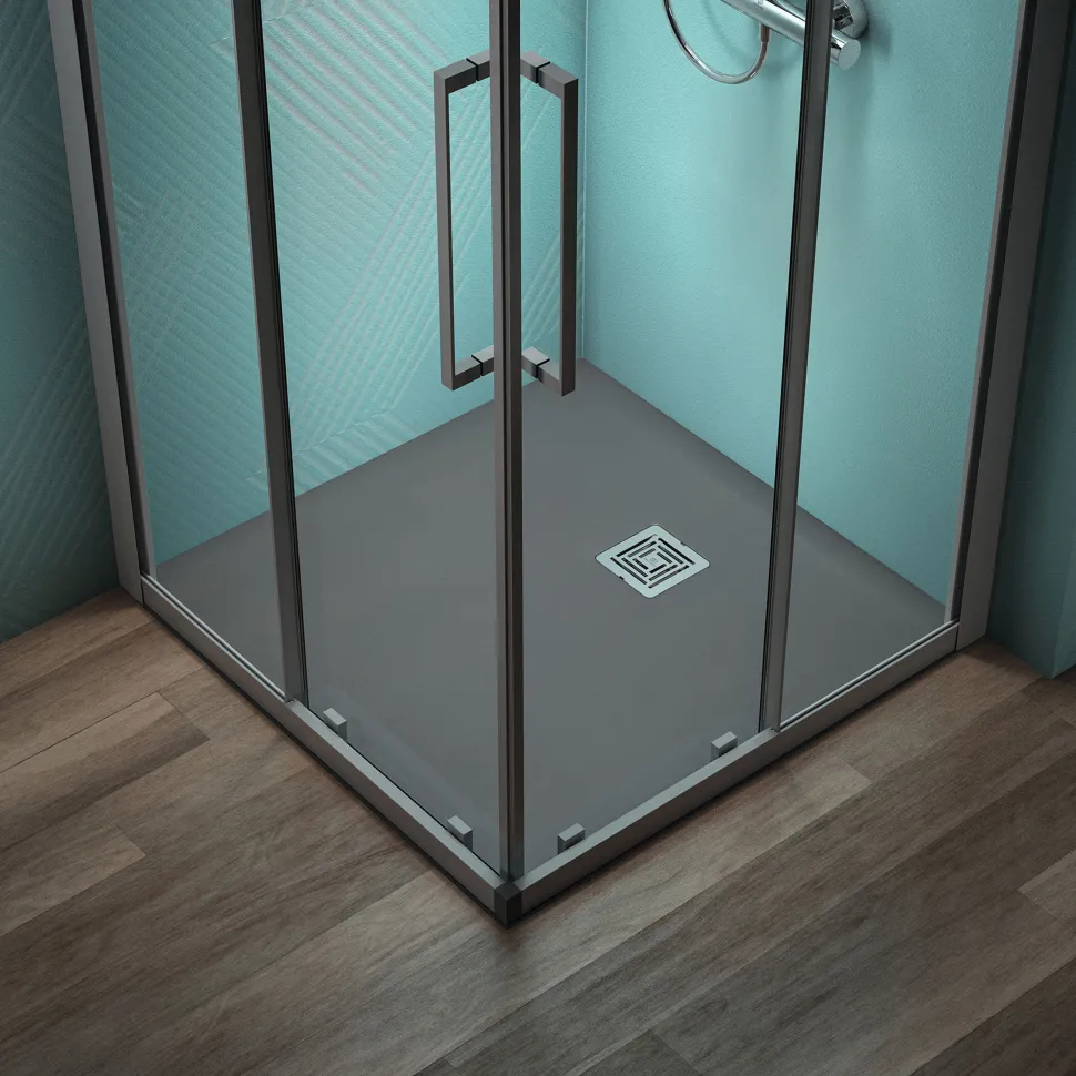 Ideal Standard Ultra Flat S+ Concrete Grey Square Anti-Slip Stone Resin Shower Tray - 2 Sizes