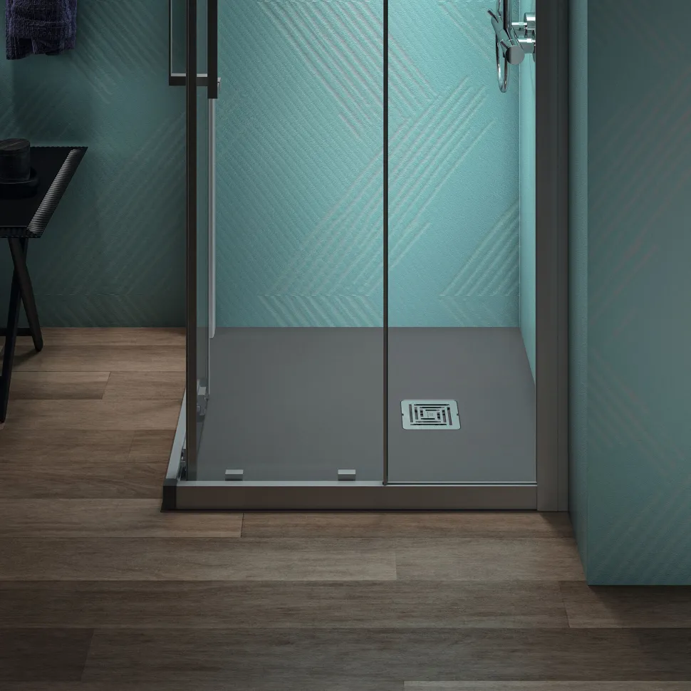 Ideal Standard Ultra Flat S+ Concrete Grey Square Anti-Slip Stone Resin Shower Tray - 2 Sizes