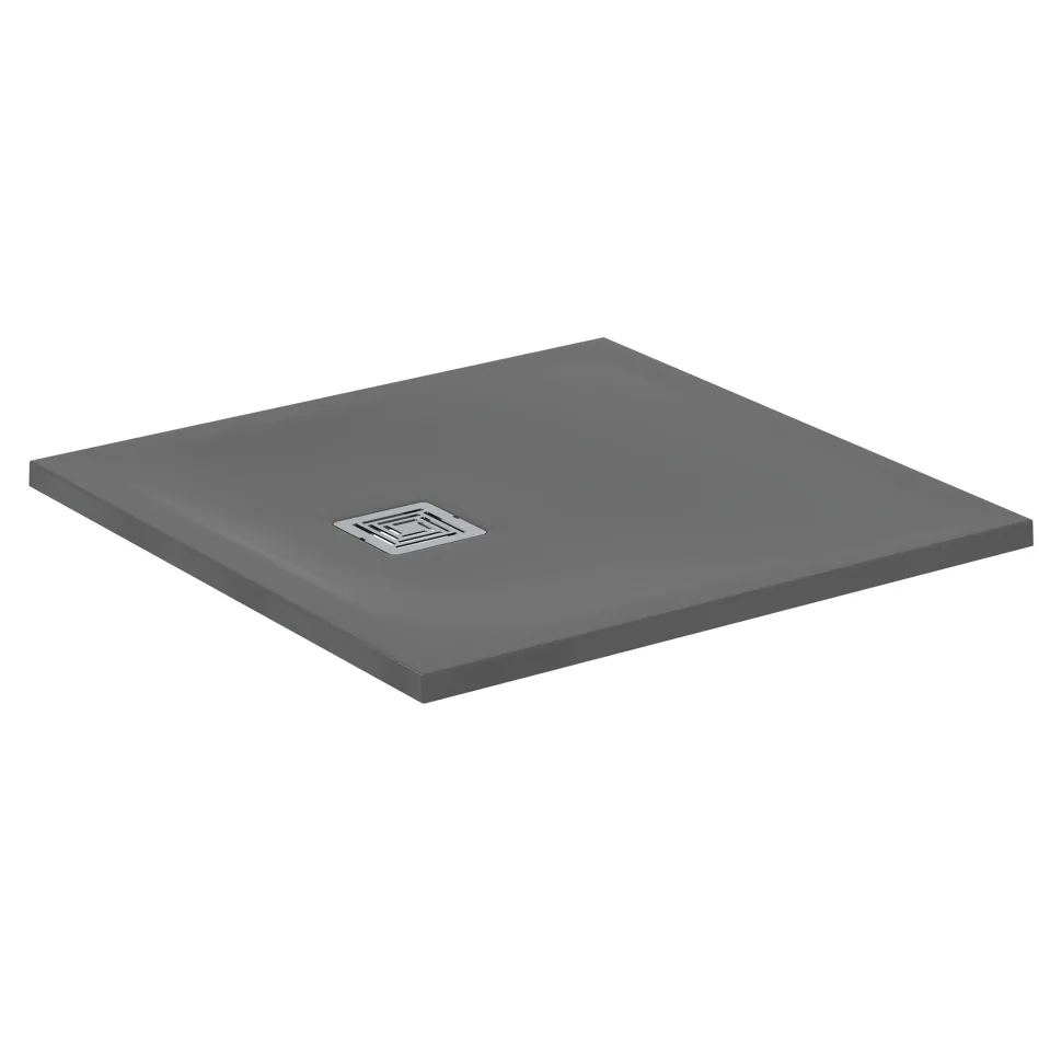 Ideal Standard Ultra Flat S+ Concrete Grey Square Anti-Slip Stone Resin Shower Tray - 2 Sizes