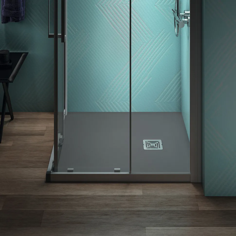 Ideal Standard Ultra Flat S+ Concrete Grey Square Anti-Slip Stone Resin Shower Tray - 2 Sizes