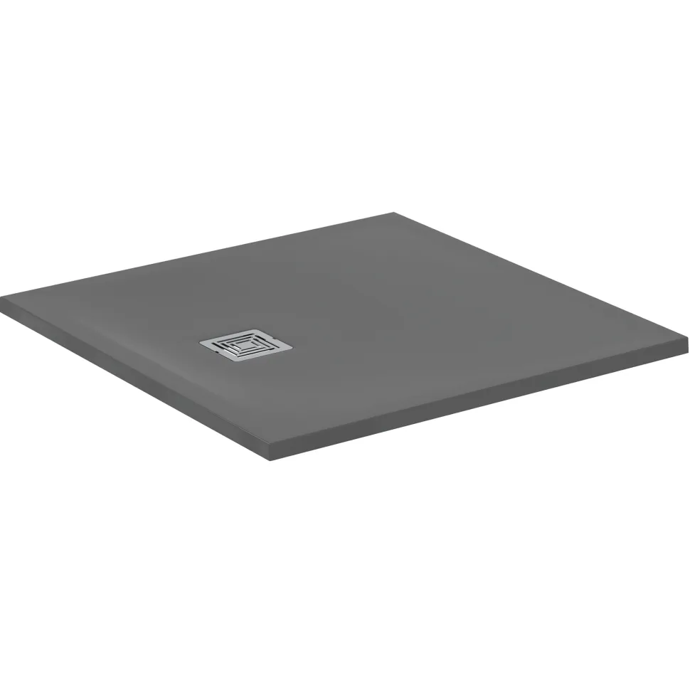 Ideal Standard Ultra Flat S+ Concrete Grey Square Anti-Slip Stone Resin Shower Tray - 2 Sizes