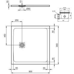 Ideal Standard Ultra Flat S+ Concrete Grey Square Anti-Slip Stone Resin Shower Tray - 2 Sizes