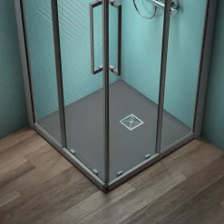 Ideal Standard Ultra Flat S+ Concrete Grey Square Anti-Slip Stone Resin Shower Tray - 2 Sizes