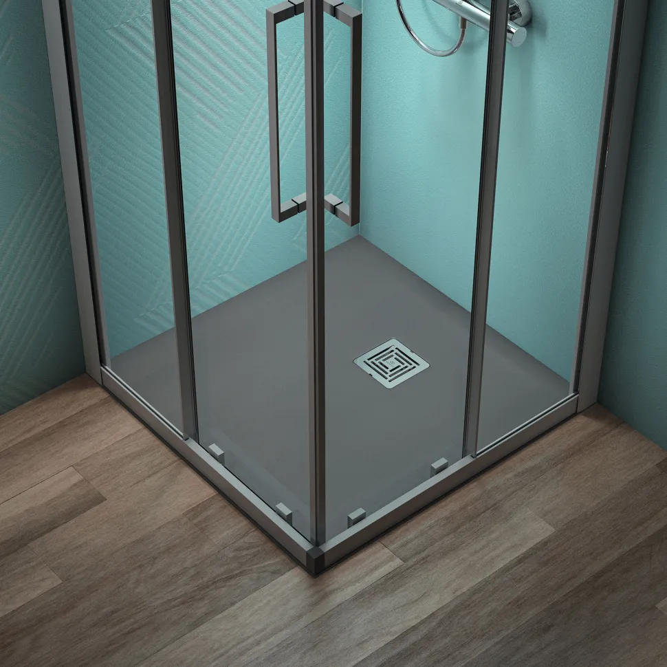 Ideal Standard Ultra Flat S+ Concrete Grey Square Anti-Slip Stone Resin Shower Tray - 2 Sizes