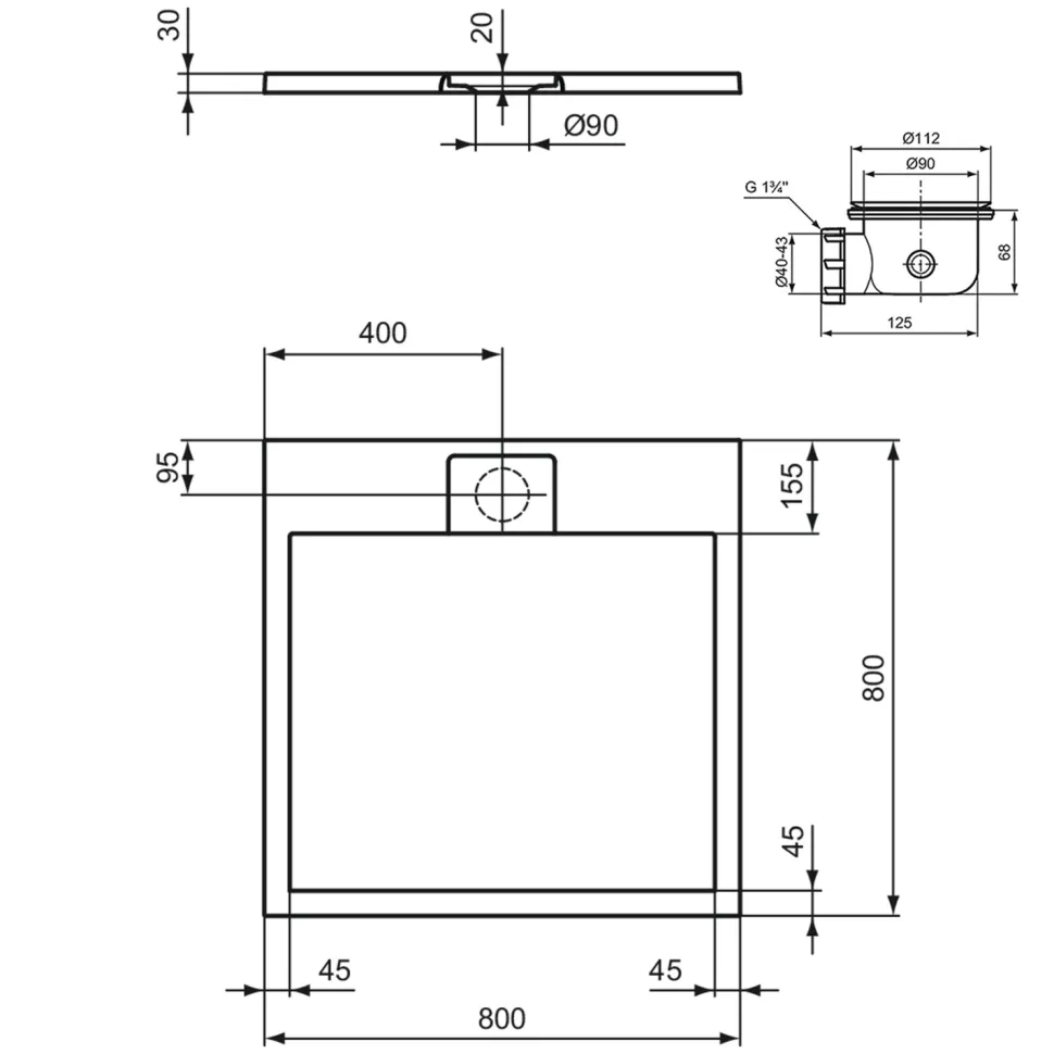 Ideal Standard Ultra Flat S i.life Pure White Square Anti-Slip Stone Resin Shower Tray - 2 Sizes