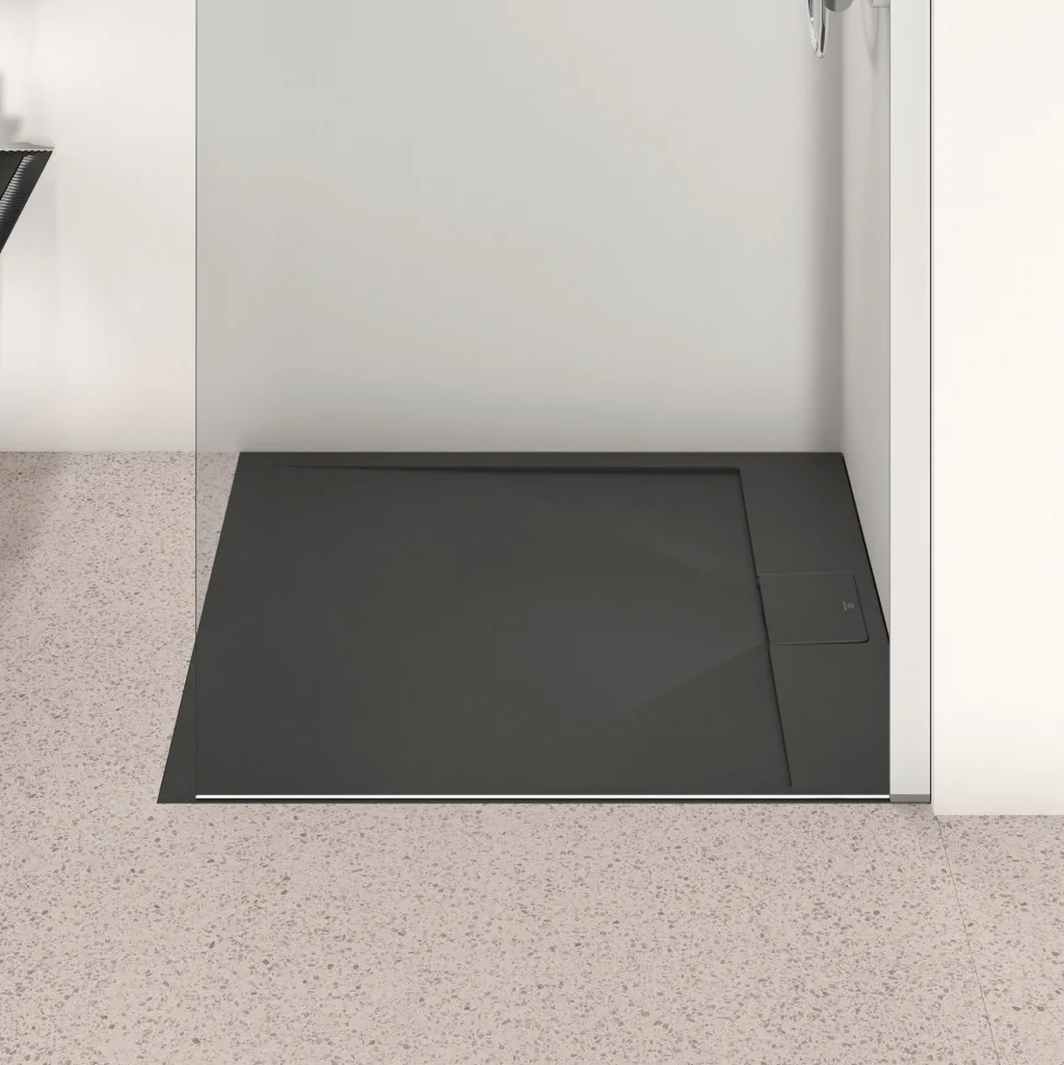 Ideal Standard Ultra Flat S i.life Jet Black Square Anti-Slip Stone Resin Shower Tray - 2 Sizes