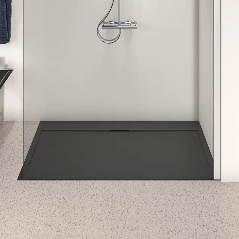 Ideal Standard Ultra Flat S i.life Jet Black Rectangular Anti-Slip Stone Resin Shower Tray - 5 Sizes