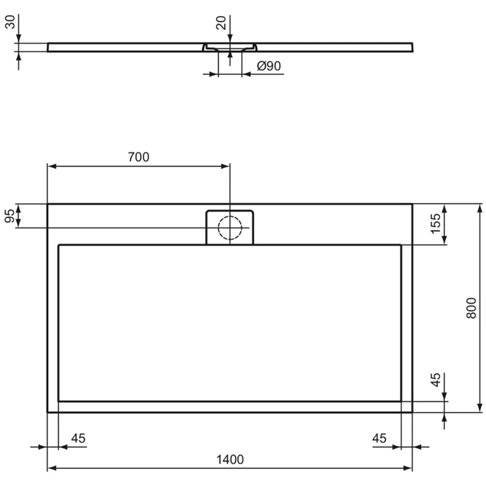 Ideal Standard Ultra Flat S i.life Pure White Rectangular Anti-Slip Stone Resin Shower Tray - 5 Sizes