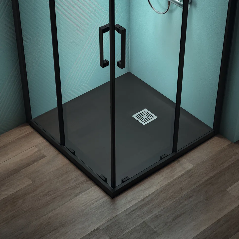 Ideal Standard Ultra Flat S+ Jet Black Square Anti-Slip Stone Resin Shower Tray - 2 Sizes