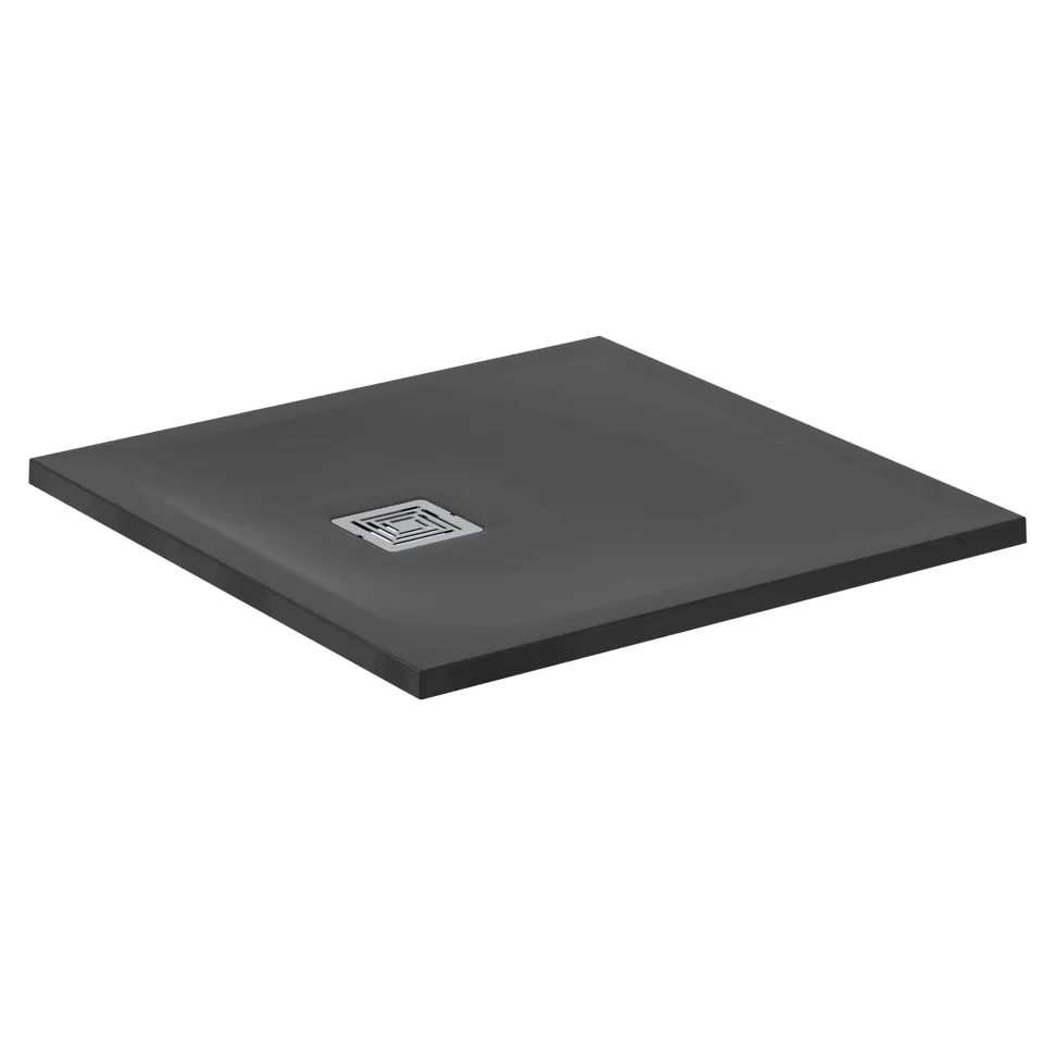 Ideal Standard Ultra Flat S+ Jet Black Square Anti-Slip Stone Resin Shower Tray - 2 Sizes