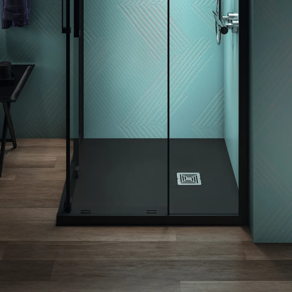 Ideal Standard Ultra Flat S+ Jet Black Square Anti-Slip Stone Resin Shower Tray - 2 Sizes