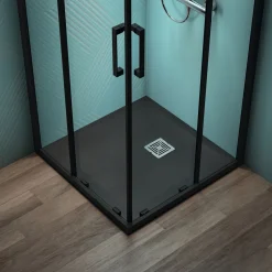 Ideal Standard Ultra Flat S+ Jet Black Square Anti-Slip Stone Resin Shower Tray - 2 Sizes