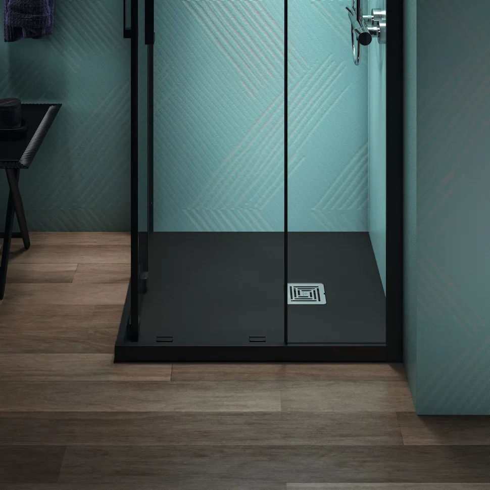 Ideal Standard Ultra Flat S+ Jet Black Square Anti-Slip Stone Resin Shower Tray - 2 Sizes
