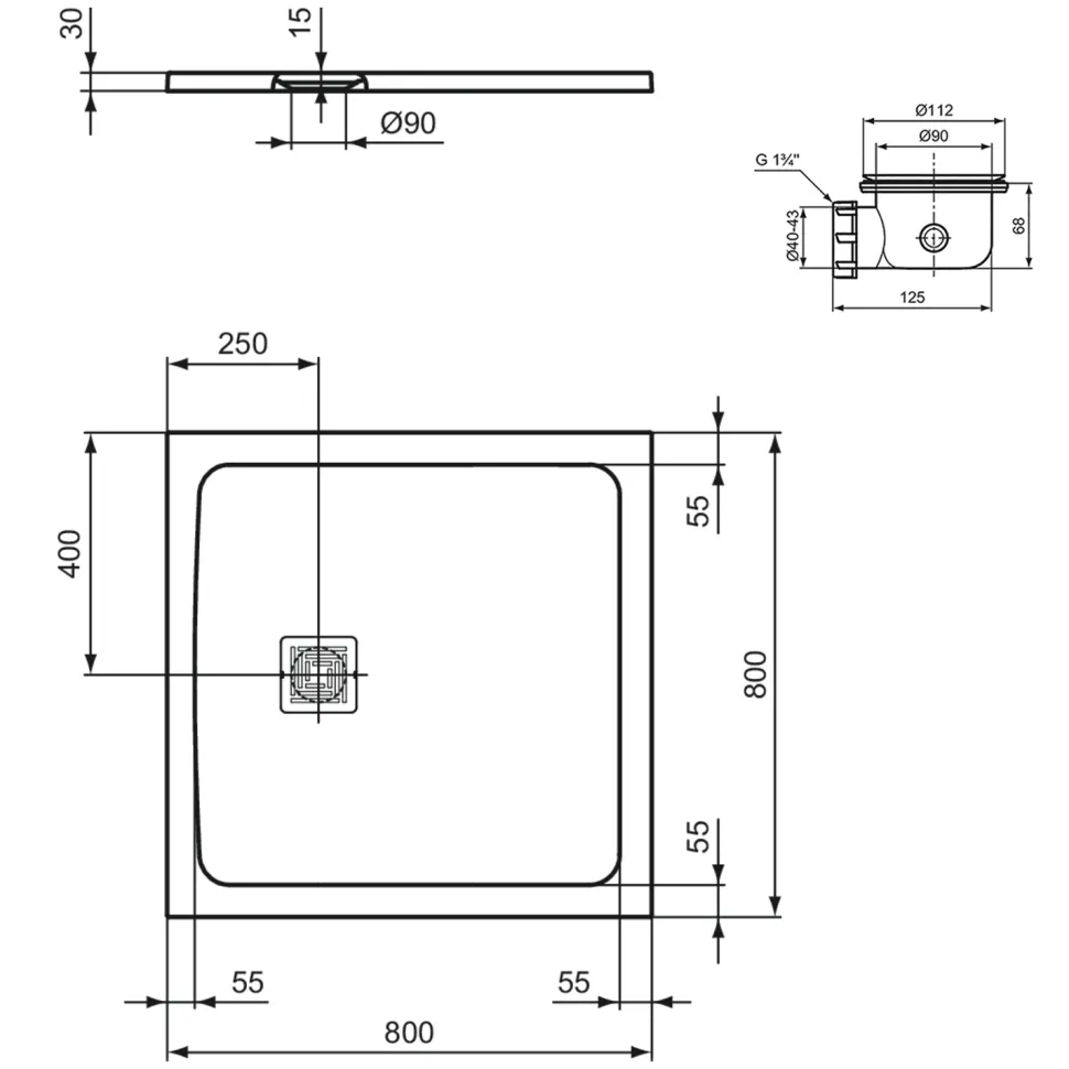 Ideal Standard Ultra Flat S+ Pure White Square Anti-Slip Stone Resin Shower Tray - 2 Sizes