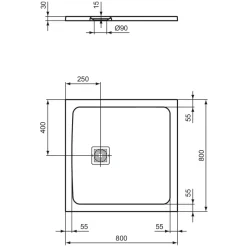 Ideal Standard Ultra Flat S+ Pure White Square Anti-Slip Stone Resin Shower Tray - 2 Sizes