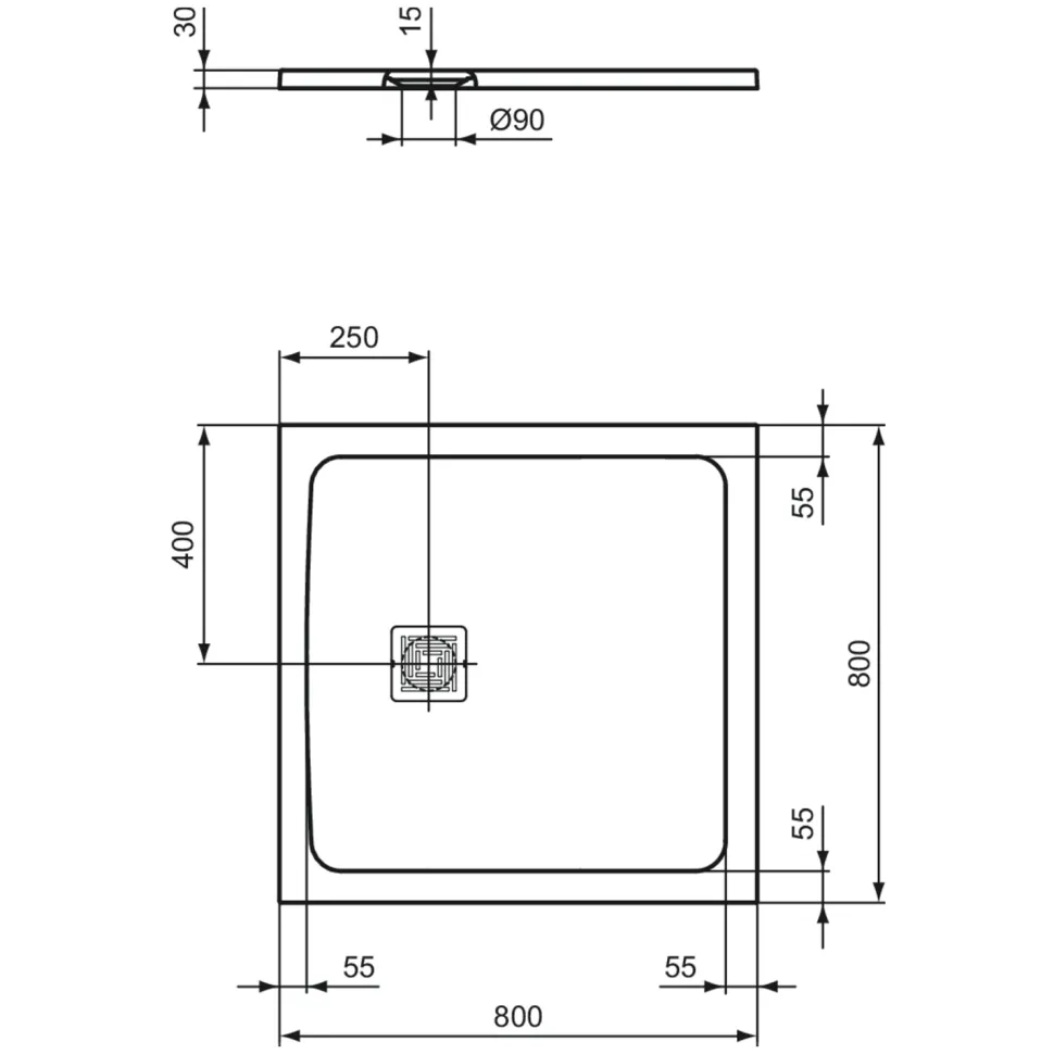 Ideal Standard Ultra Flat S+ Pure White Square Anti-Slip Stone Resin Shower Tray - 2 Sizes