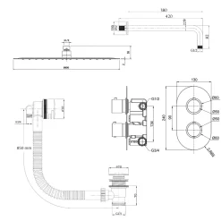 Imogen Concealed Shower Valve, Fixed Shower Head & Overflow Bath Filler