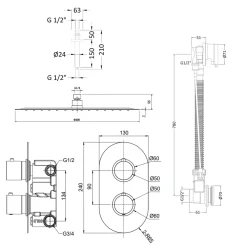 Imogen Concealed Shower Valve, Fixed Shower Head & Overflow Bath Filler