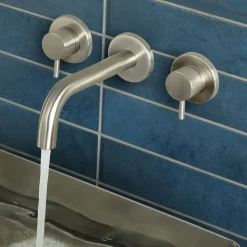 Inox Brushed Stainless Steel Wall Mounted Basin Mixer