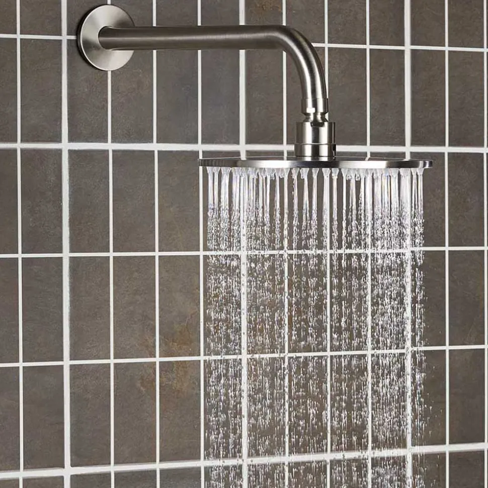 Inox Brushed Stainless Steel Slim Round Fixed Shower Head