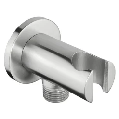 Inox Brushed Stainless Steel Round Shower Outlet Elbow with Handset Holder