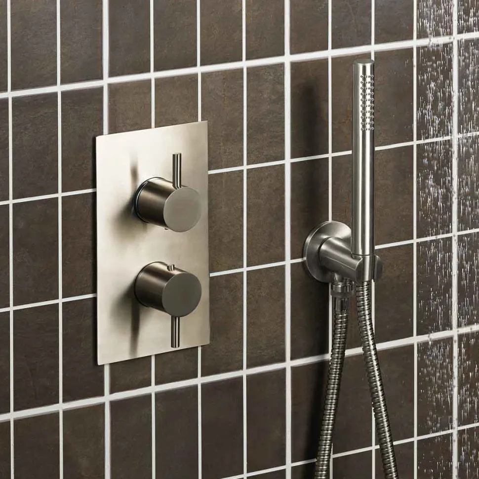 Inox Brushed Stainless Steel 2 Outlet Concealed Thermostatic Shower Valve