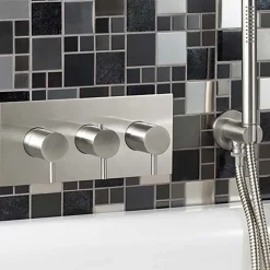 Inox Brushed Stainless Steel 2 Outlet Concealed Thermostatic Shower Valve - Horizontal