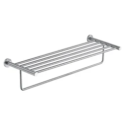 Inox Brushed Stainless Steel Wall Mounted Towel Shelf with Rail - 625mm