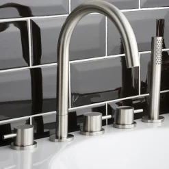 Inox 5 Hole Deck Mounted Stainless Steel Bath Shower Mixer with Pull Out Handset