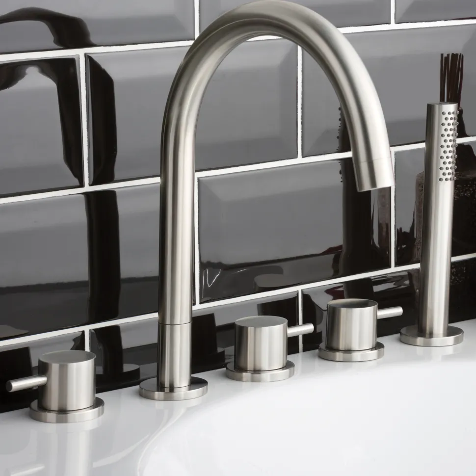Inox 5 Hole Deck Mounted Stainless Steel Bath Shower Mixer with Pull Out Handset