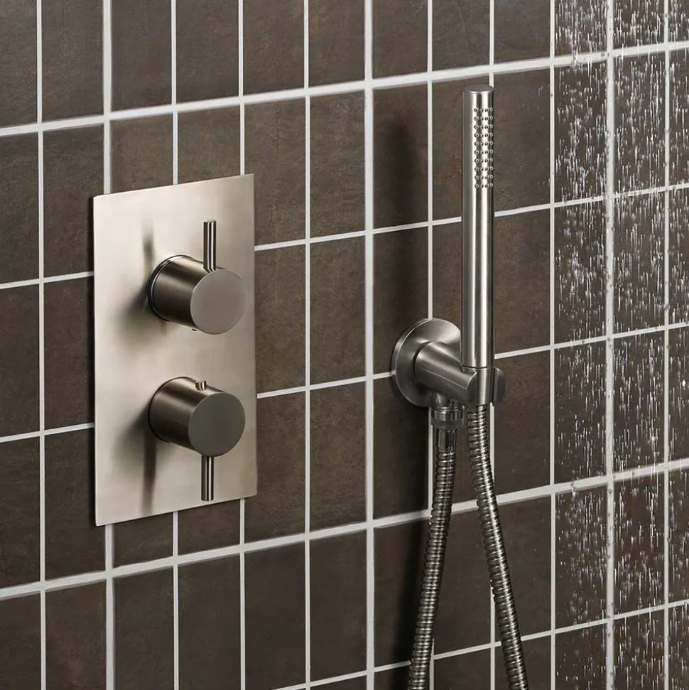 Inox 3 Outlet Concealed Thermostatic Shower Valve - Brushed Stainless Steel