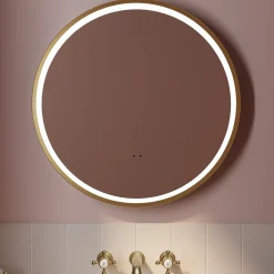Isla LED Illuminated Round Brushed Brass Framed Mirror with Demister Pad & Colour Change LEDs - 600mm