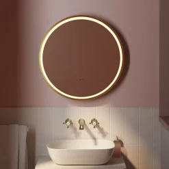 Isla LED Illuminated Round Brushed Brass Framed Mirror with Demister Pad & Colour Change LEDs - 600mm