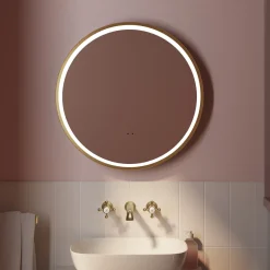 Isla LED Illuminated Round Brushed Brass Framed Mirror with Demister Pad & Colour Change LEDs - 600mm