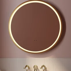Isla LED Illuminated Round Brushed Brass Framed Mirror with Demister Pad & Colour Change LEDs - 600mm
