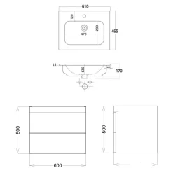 Isla 600mm Wall Hung Vanity Unit & Basin