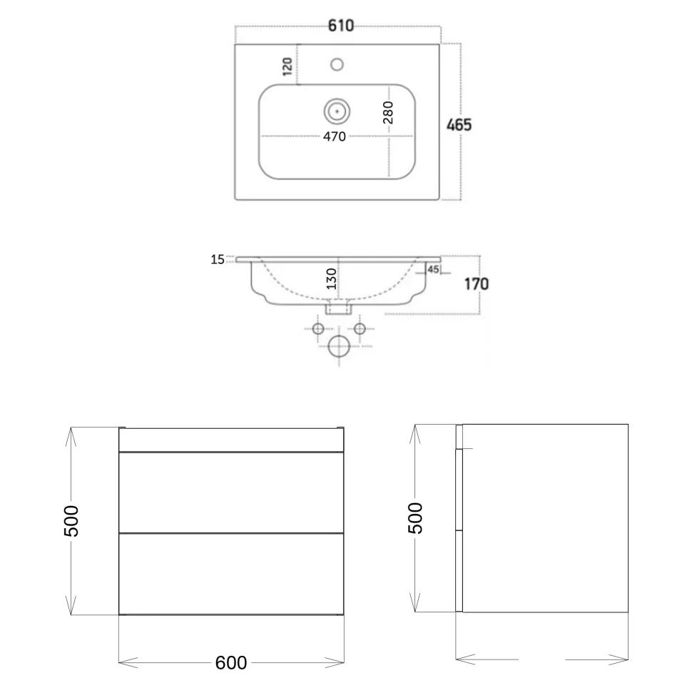 Isla 600mm Wall Hung Vanity Unit & Basin